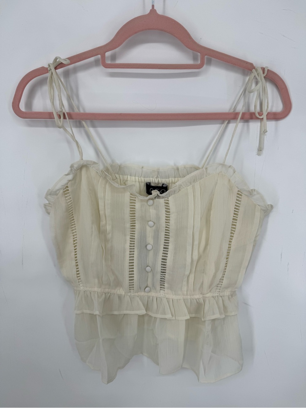 GiGio Cream Ruffle Tie-Strap Coquette Fairycore Boho Soft Girl Crop Top Small